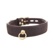 Bound Nubuck Leather Bondage Collar with O RIng