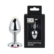 Toosh Heart Shaped Silver Butt Plug with Red Stone Small