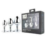 Toosh Metal Butt Plug Silver Set of 3 Clear Stone